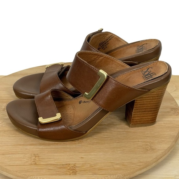 Söfft Brown Leather Block Heel Sandals – Size 9M - Picture 1 of 13